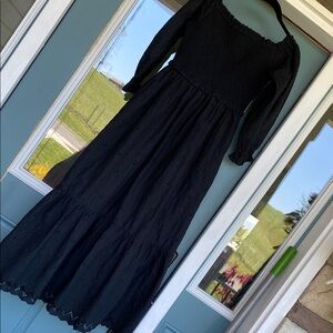 Lilly Pulitzer Black Smocked Long Sleeve Maxi Dress